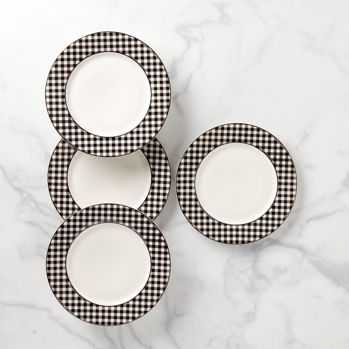 Black Gingham Dinner Plates, Set of 4